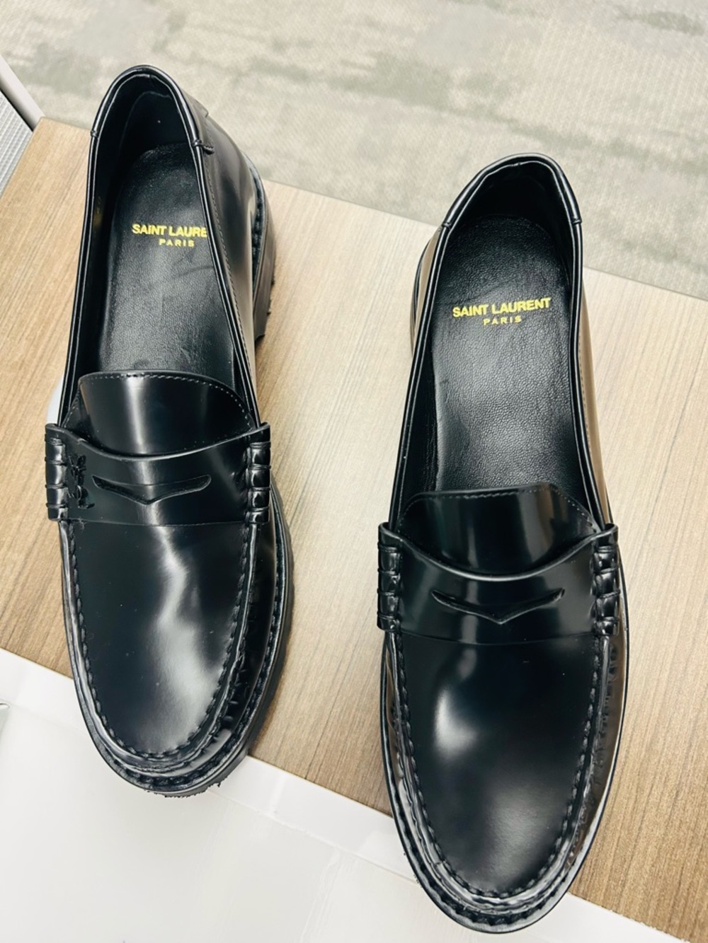 Saint Laurent Black Leather Penny Loafers - Picture 7 of 10